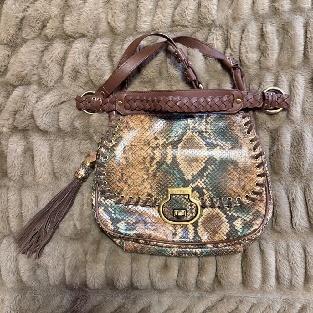 Rafe New York Snakeskin Embossed Leather Crossbody Bag Brown Teal Boho Western
